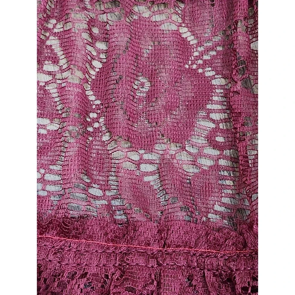 Burgundy Lace Swag Valance Floral Cottage Country Victorian Double Ruffle